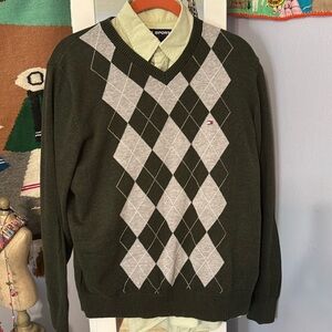 Dark green argyle sweater by Tommy Hilfiger size small 100% cotton